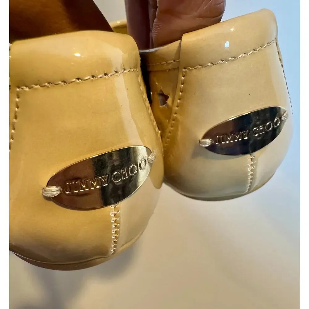 Jimmy Choo Nude Patent Leather Star Stud Ballet Flats Size 37 Made in Italy